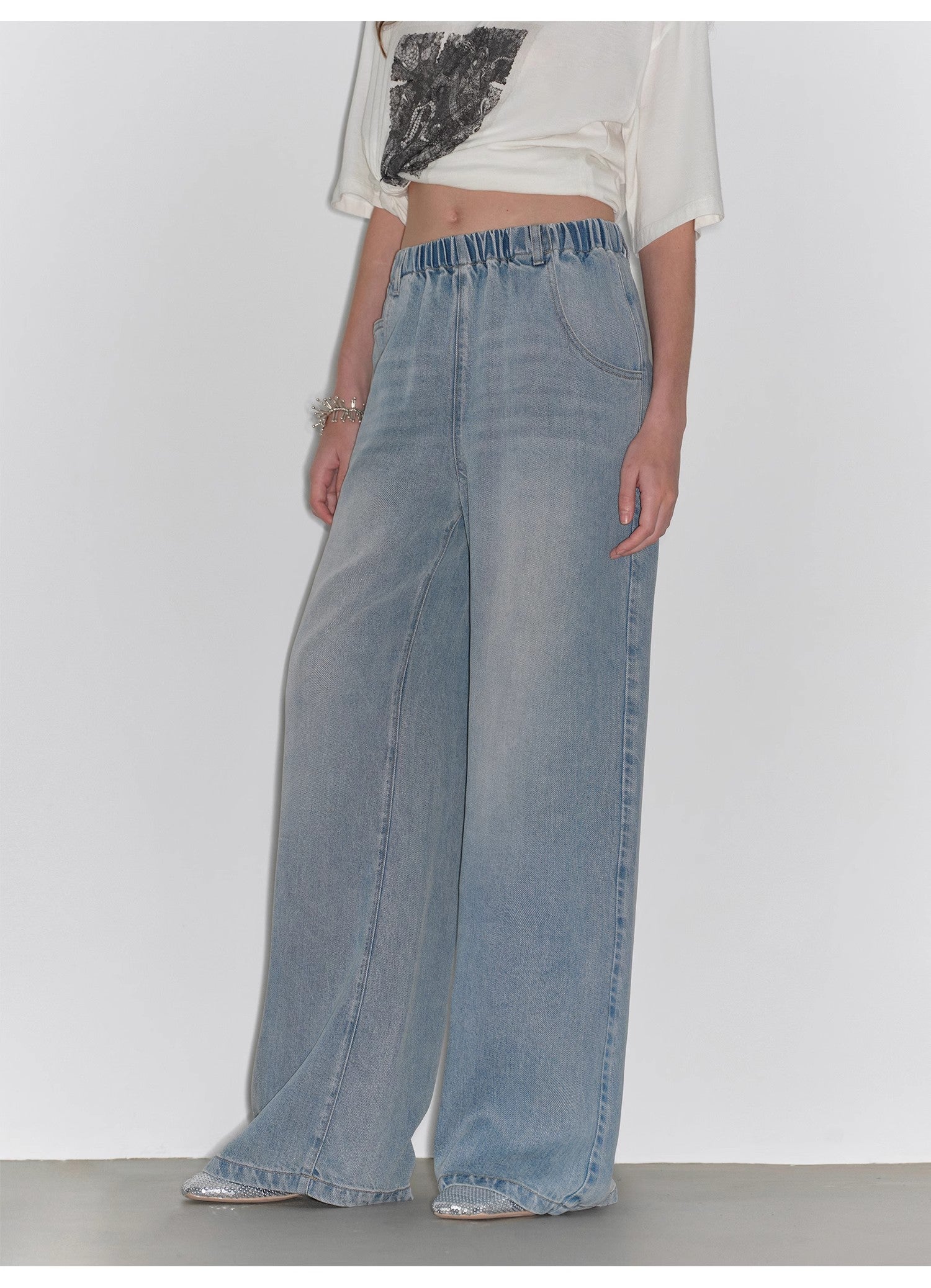 "Dream Street" Cool Lyocell Denim Drape Relaxed Elastic Waist Straight Leg Wide Leg Pants Summer