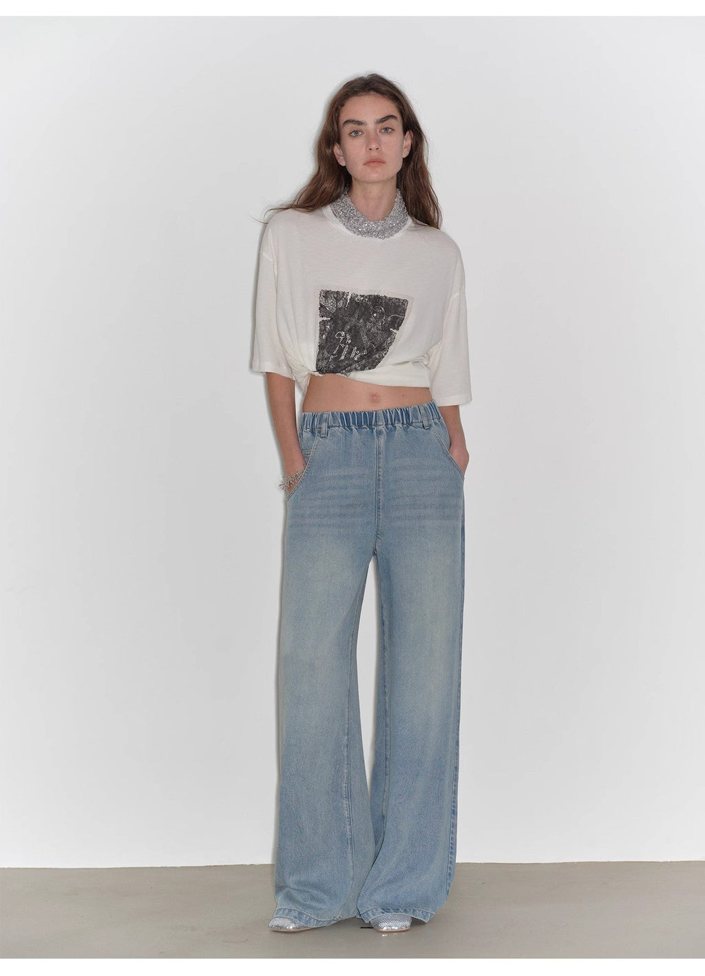 "Dream Street" Cool Lyocell Denim Drape Relaxed Elastic Waist Straight Leg Wide Leg Pants Summer